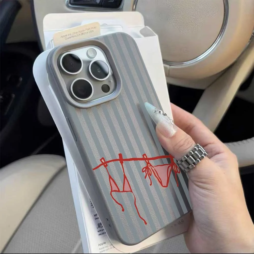 Фото Сине-белый полосатый чехол-бикини для iPhone 17 16 15 14 13 12 11 Pro Max 16 15 Plus XR, силиконовый матовый мягкий противоударный чехол №5