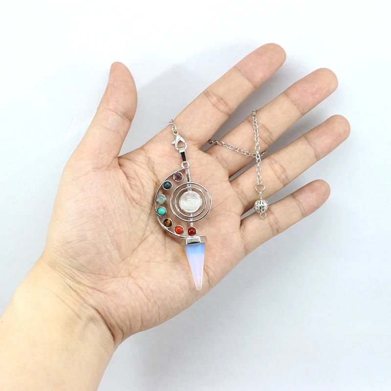 

Natural Stone Crystal 7 Chakra Reiki Healing Pendulum For Dowsing Spiritual Divination Cone Quartz Pendulos Pendant Jewelry