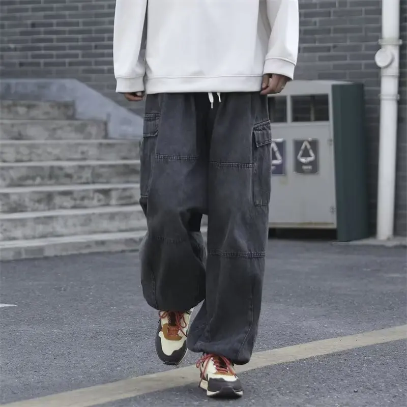 DEEPTOWN Classic Baggy Jeans Men Japanese Denim Oversize Pants Black Wide Leg Trousers Male Loose Casual Streetwear Hip Hop