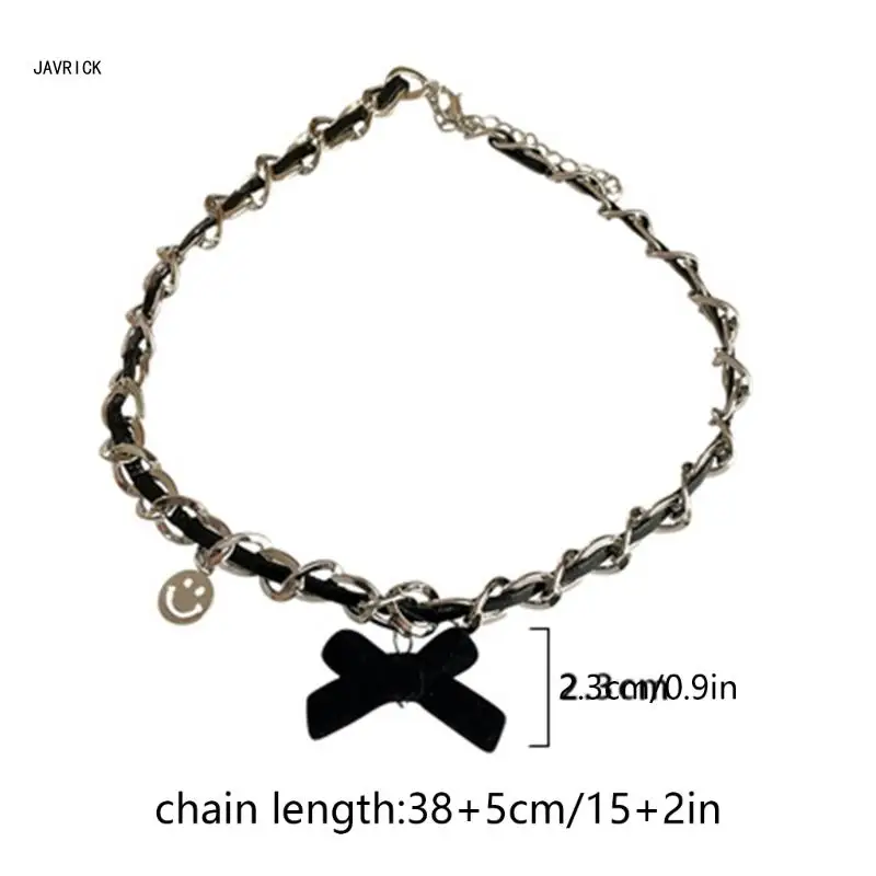 Классическое черное ожерелье с бантом регулируемое колье цепочка на ключицу