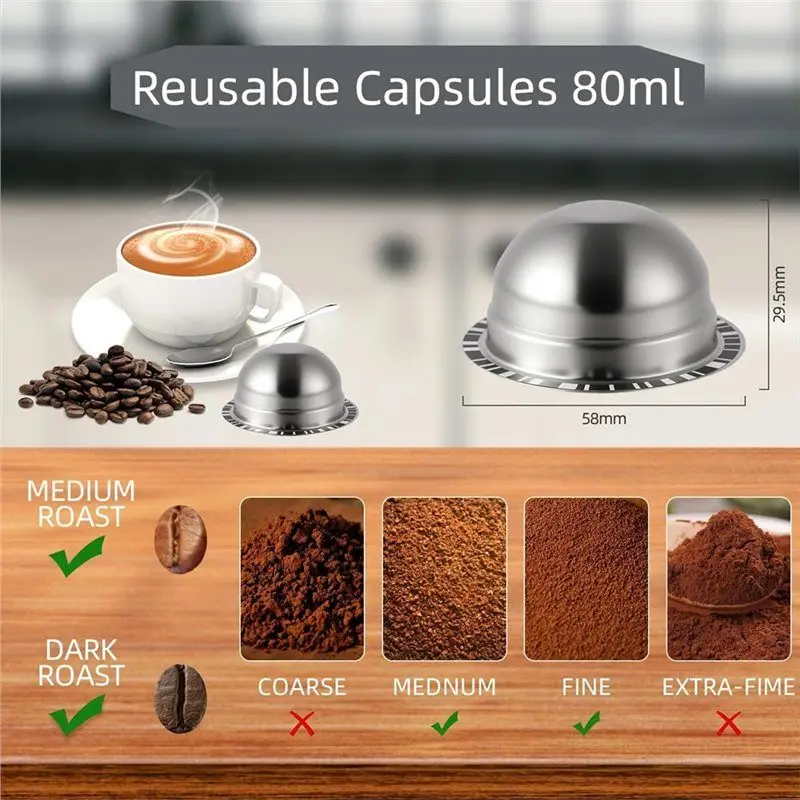 Фото 【PLAISIR】Многоразовые капсулы 80 мл из нержавеющей стали для кофемашин Nespresso Vertuo Plus/Next/ №5