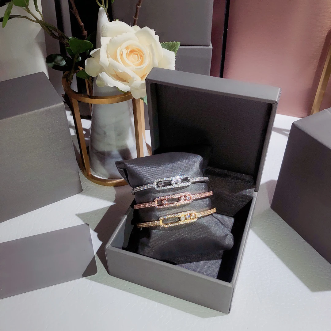 

Luxury boutique jewelry, 925 sterling silver three-diamond women's bracelet, sliding bracelet Christmas gift goddess bracelet