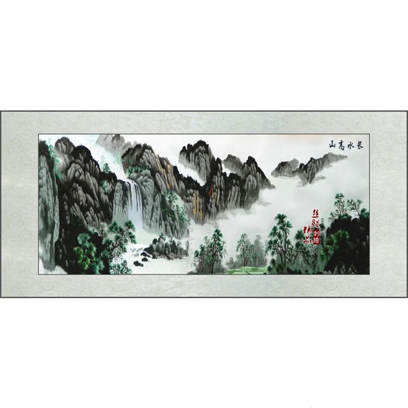 Шелковая вышивка горы высокой воды длинный пейзаж роспись гостиная кабинет чай