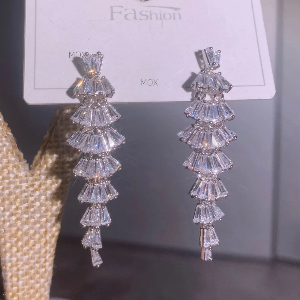 

Fashion Luxury Geometric Dangle Drop Earrings for Women Wedding Party Jewelry Accessories Gorgeous Cubic Zirconia Bridal Brincos