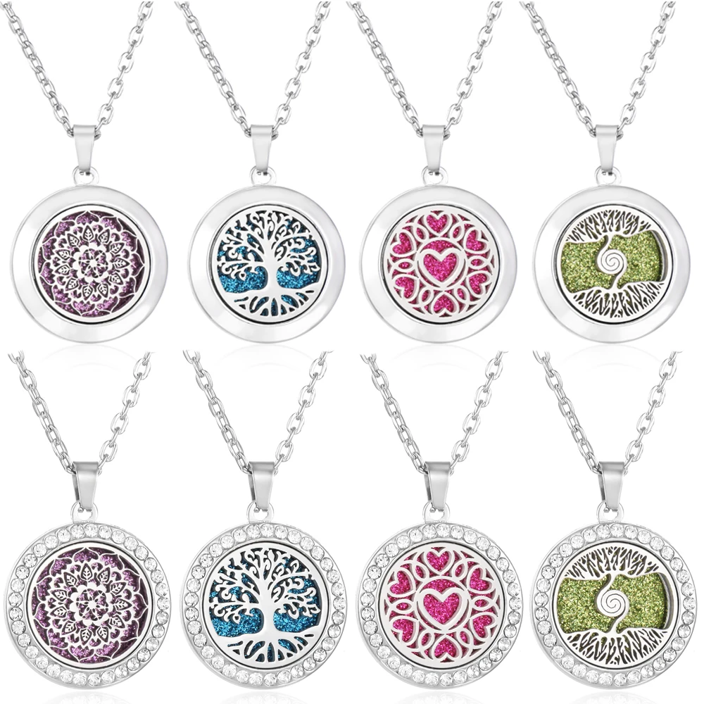 

Essential Oil Diffuser Perfume Locket Pendant Necklace Stainless Steel Wing Tree Flower Butterfly Aromatherapy Necklace Women