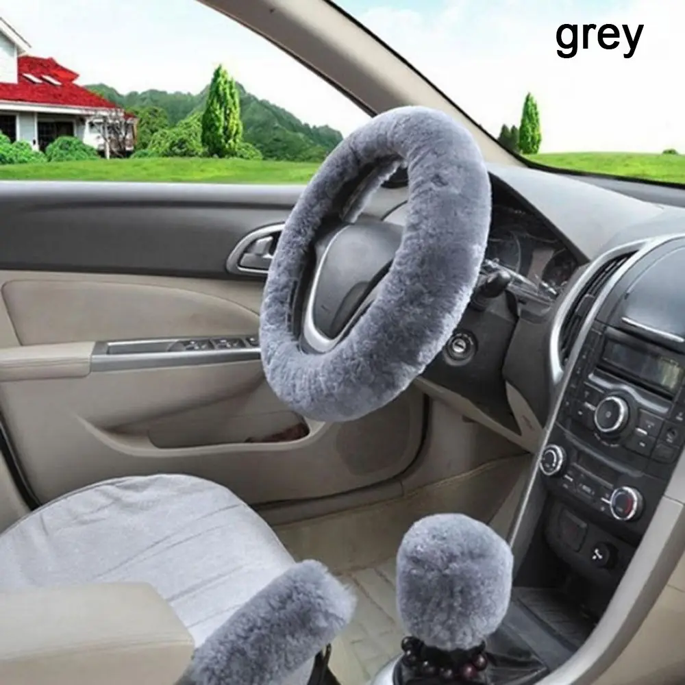 

Модный теплый меховой Автомобильный интерьер 3 шт./комплект длинный плюшевый чехол на руль автомобильный мягкий шерстяной чехол ручной тормоз