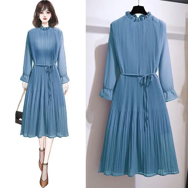 New Spring And Summer French Vintage Maxi Dress 2022 Sundress Ladies Long Sleeve Chiffon Pleated Dress Femme Robe party Vestido