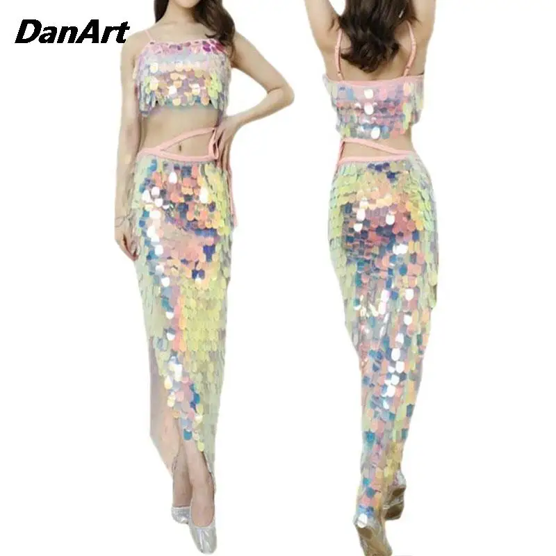 Сексуальный танец живота русалка хип-шарф юбка + бюстгальтер женские костюмы для