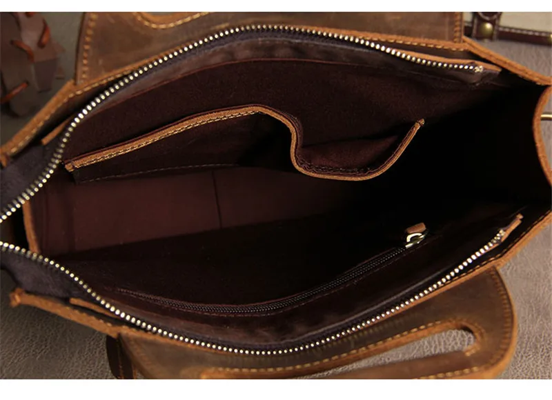 Retro fashion high quality crazy horse leather men's vertical document handbag simple business cowhide shoulder messenger bag