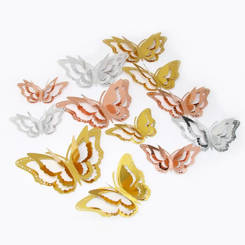 

2022 New 3D Hollow Layered Butterfly Wall Sticker Gold Decorative Butterfly for Home Decor Fridge DIY Party Wedding Sticker