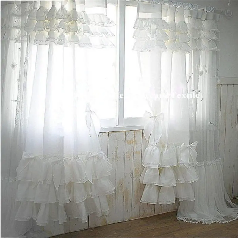 

Elegant white cake cloth curtain lace cotton bedroom curtains for living room luxury American style cortinas wedding decoration