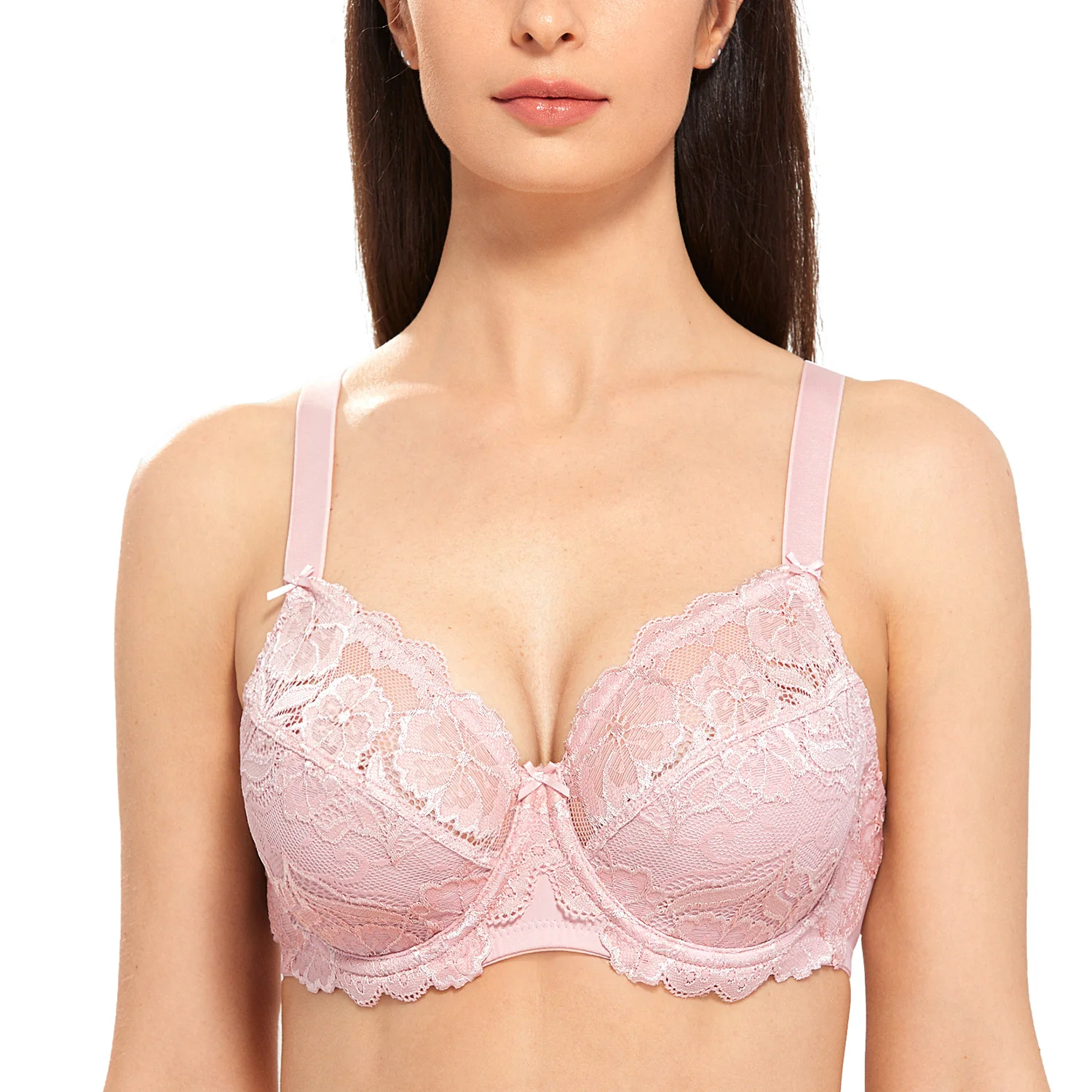 

FAKUNTN Women's Underwired Full Coverage No Padding Floral Lace Plus Size Bra