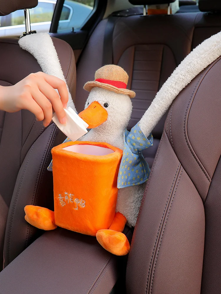 

Creative Cute Car Tissue Box Trash Can Two In One Cartoon Duck Auto Armrest Box Net Pocket Seat Middle Hanging Storage Bag
