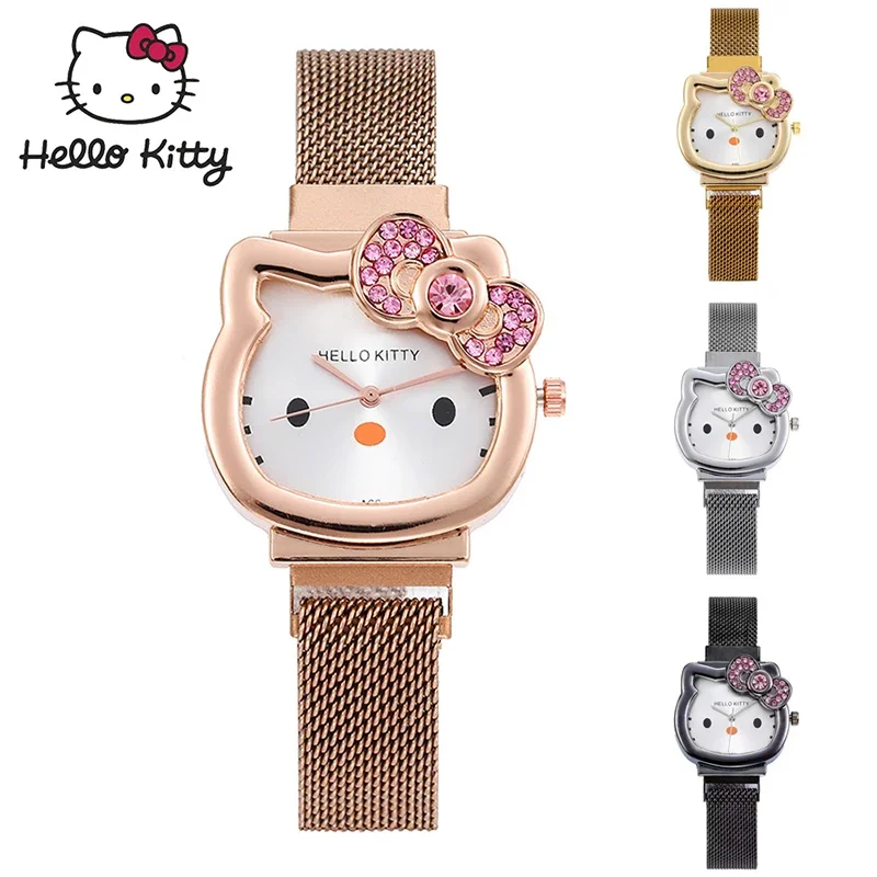 Kawaii часы Hello Kitty с розовым бантом и котом розовые металлические магнитные героями