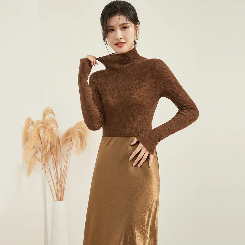 Осень и зима 2024 однотонная базовая нижняя рубашка свитер с высоким воротником