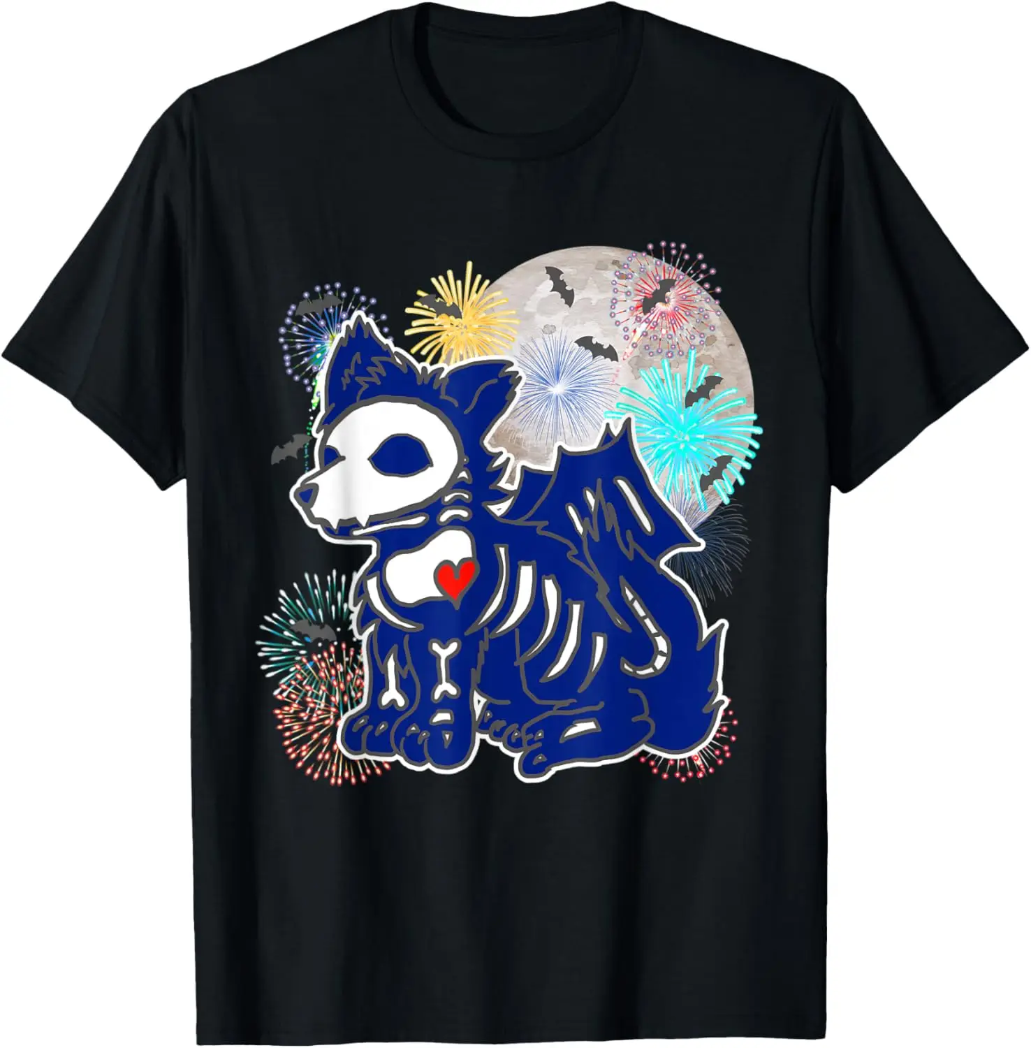 4 июля Эмо Аниме Волк Гот Патриотический Фейерверк Скелет Футболка