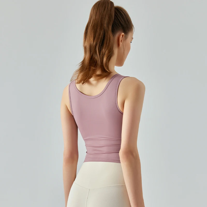 DANCEFISH 2023 Women Unique Cross Pleating Short Top Fixed Pads Daily Wear Sport Fitness Yoga Vest Bras