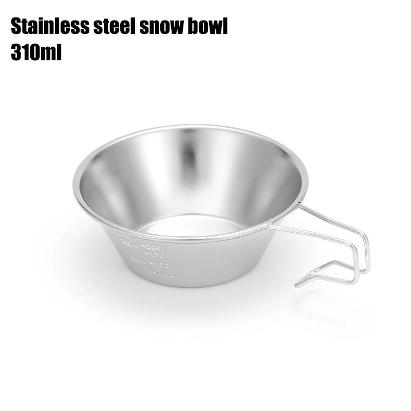 

2pcs Outdoor 304 stainless steel snow bowl,camping coffee cup Picnic food bowl cutlery fixed handle snow cup