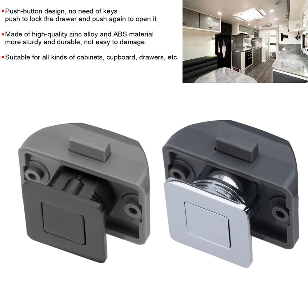 

Lockset Button Catch Lock Black Caravan Latch Knob Chrome Lock Cupboard Door Motorhome Cabinet Camper Practical