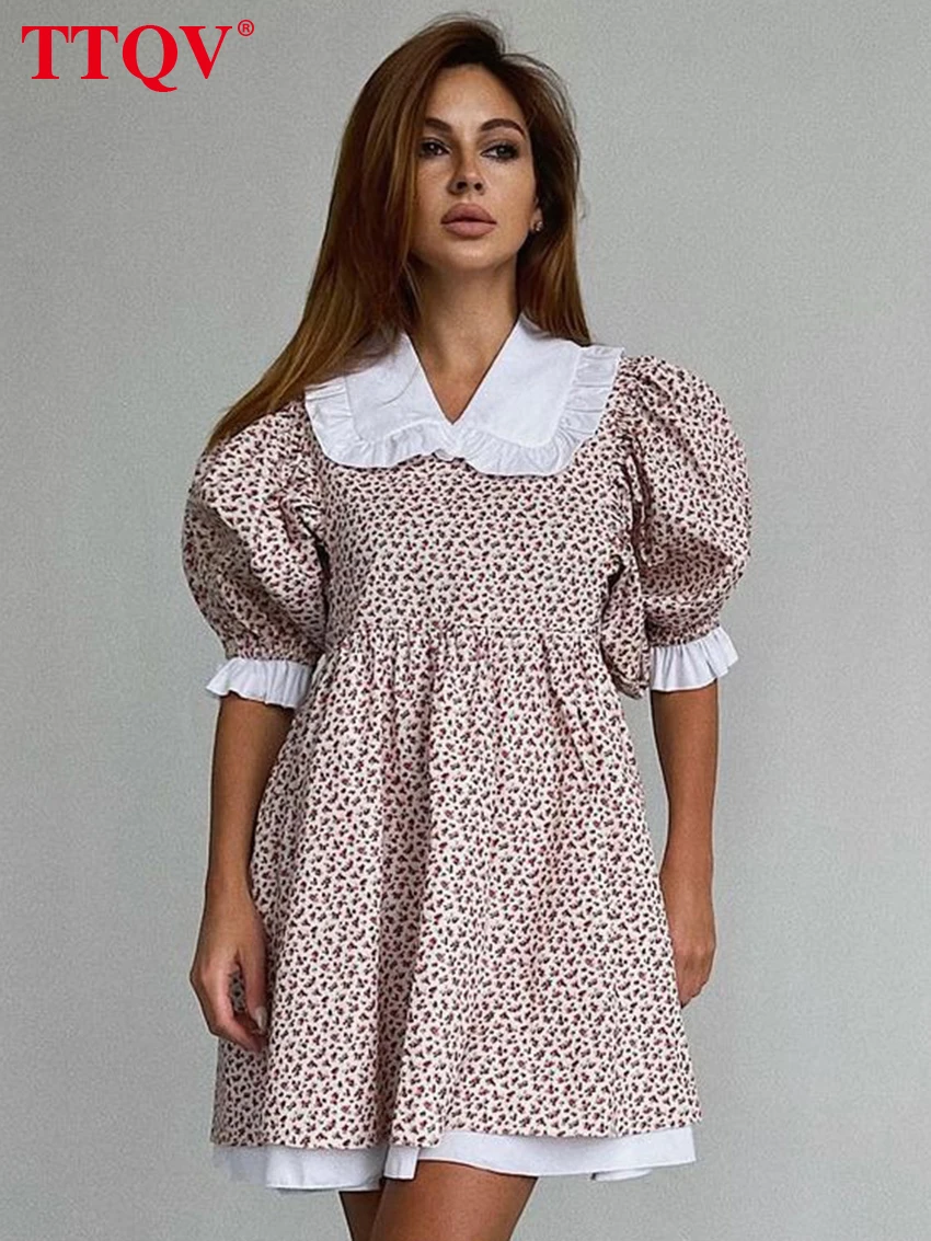 

Повседневные бежевые женские платья TTQV в стиле пэчворк 2023, элегантные платья с высокой талией и рукавом до локтя, модное мини-платье с принтом, женская одежда