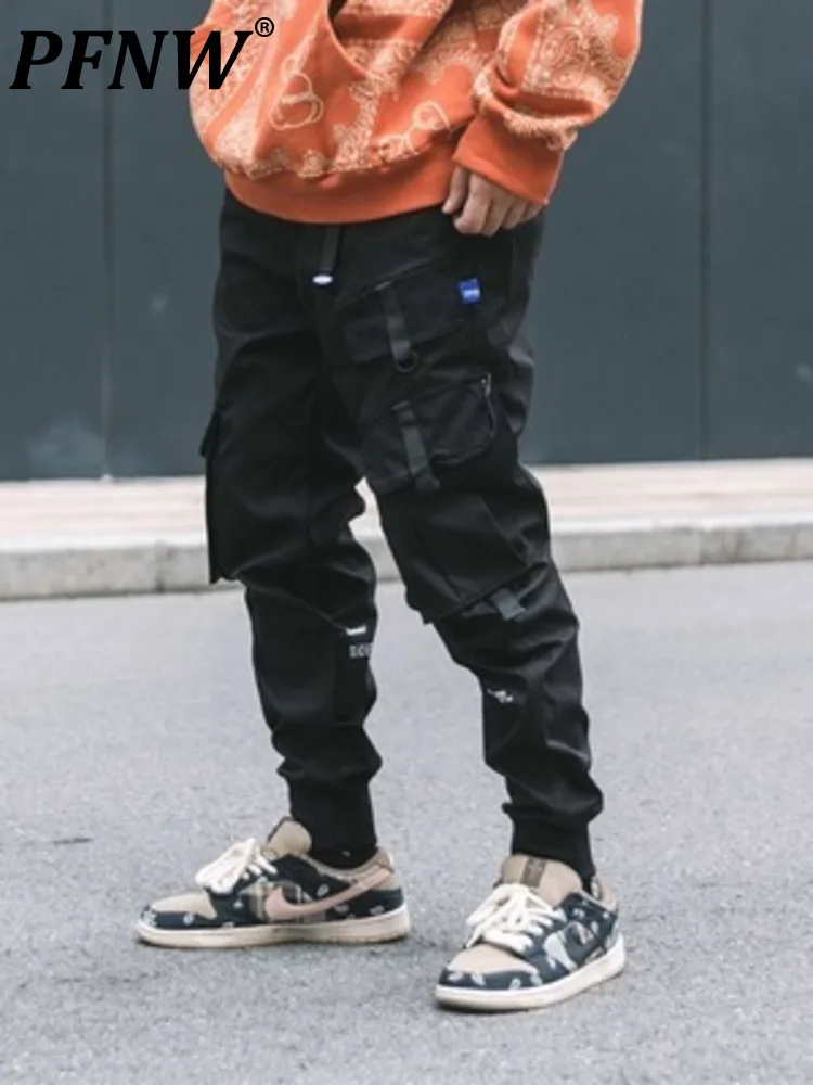 

PFNW Multiple Pockets Patchwork Cargo Pants Men's Techwear Hip Hop Dark Style Streetwear Autumn New Solid Trousers Male Darkwear