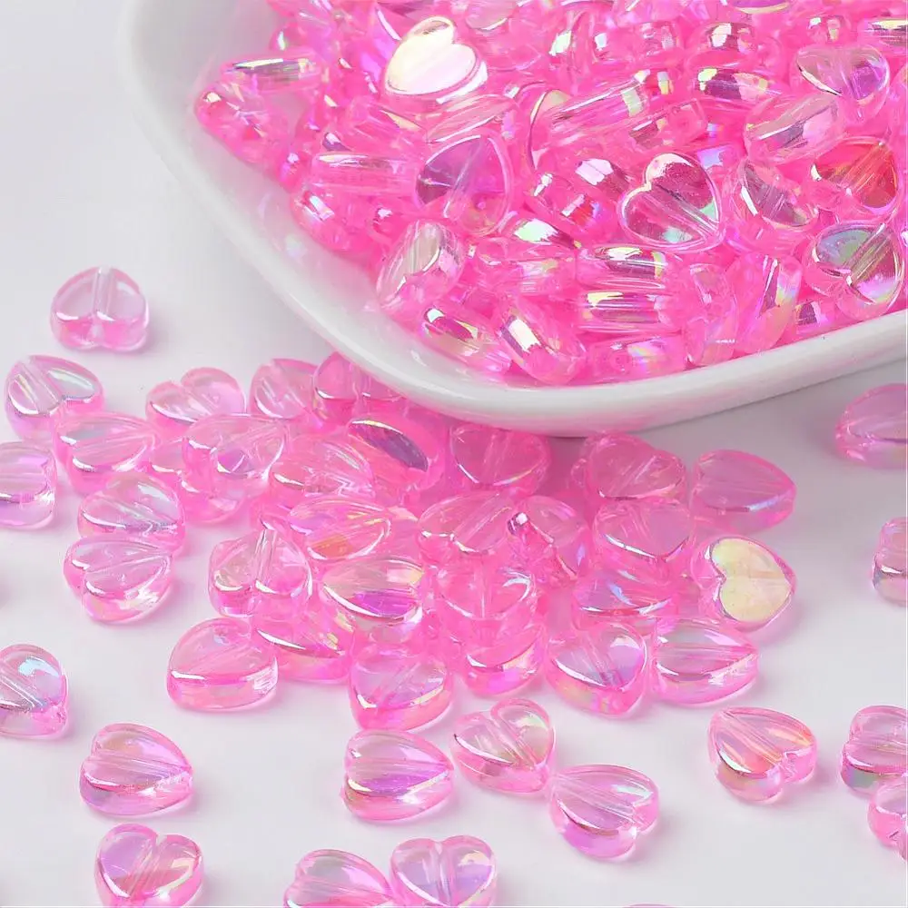 

500g Eco-Friendly Transparent Acrylic Beads Heart Pink AB Color about 8mm in diameter 3mm thick hole: 1mm about 2800pcs/500g