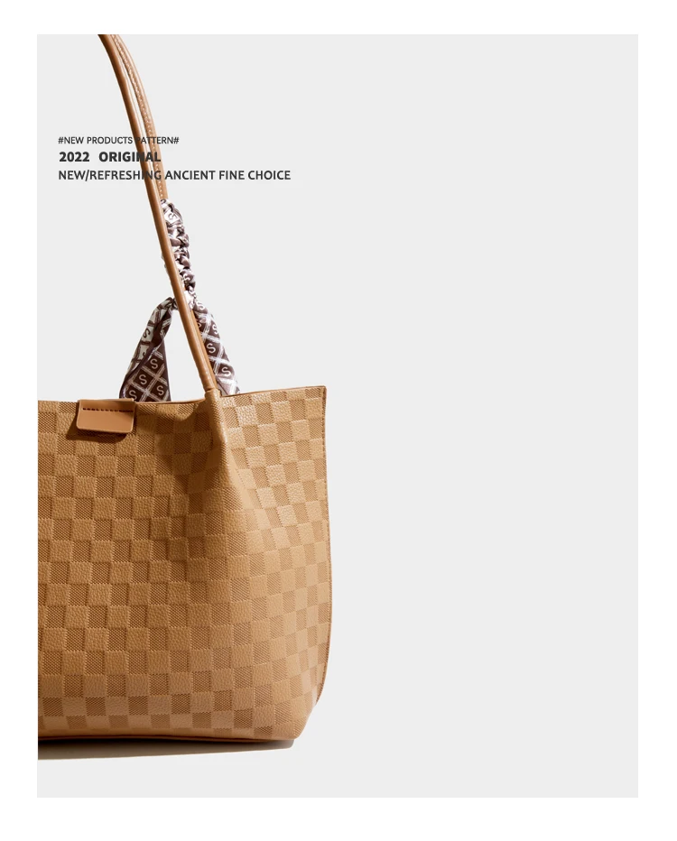 Elmsk 2022 Vintage Plaid Texture Pu Leather Bag Women Fashion Large Capacity Tote Bag
