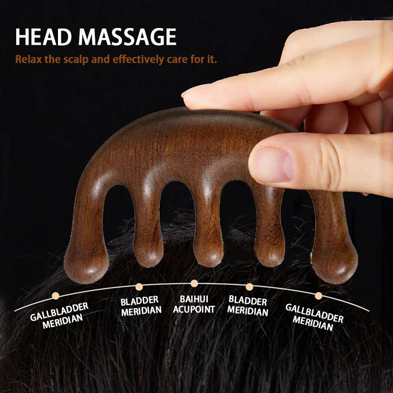 Massage Comb Head Massager Sandalwood Five Tooth Whale Scalp Scraping Body Tool