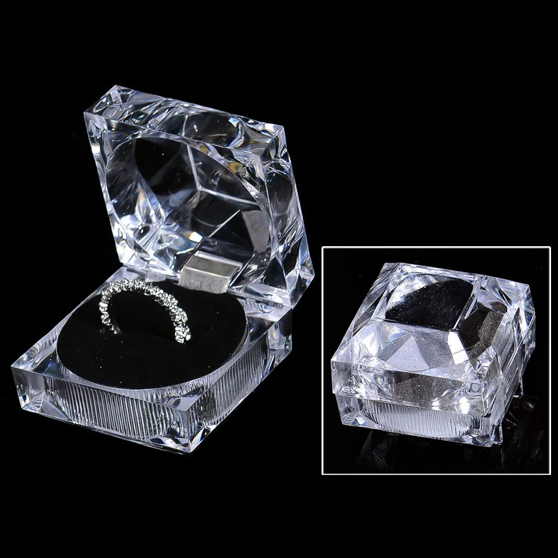 Wholesale Acrylic Crystal Ring Earrings Display Boxes Storage Organizer Package Case Transparent Jewelry Box Colors Square Box