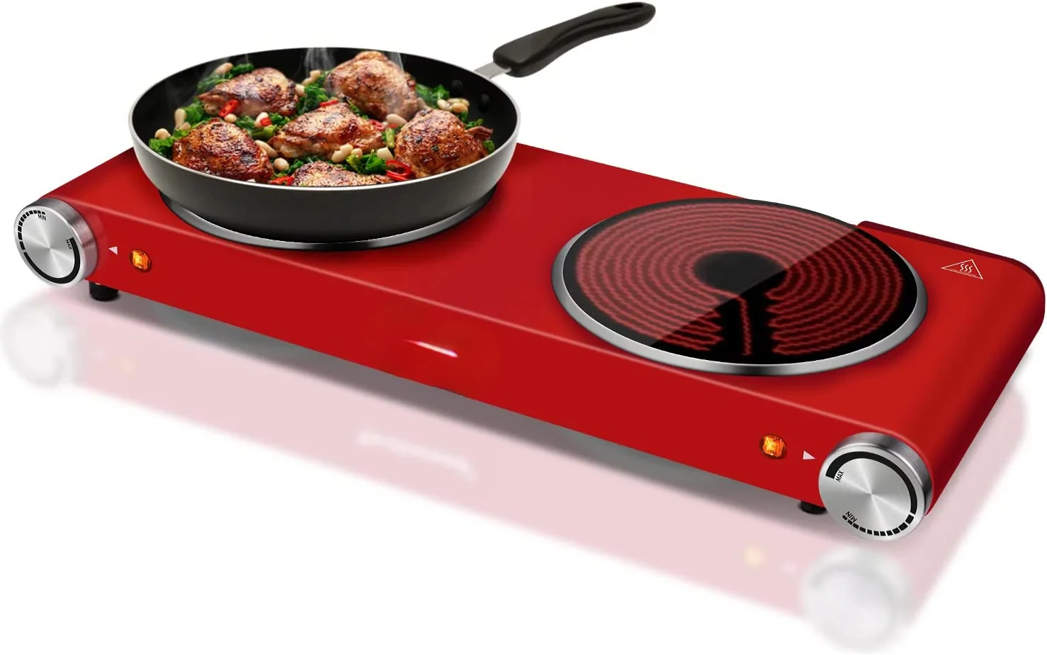 

Hot Plate, Countertop Stove Double Burner for Cooking, Infrared Ceramic Hot Plates Double Cooktop, Red, Brushed Stainless Steel