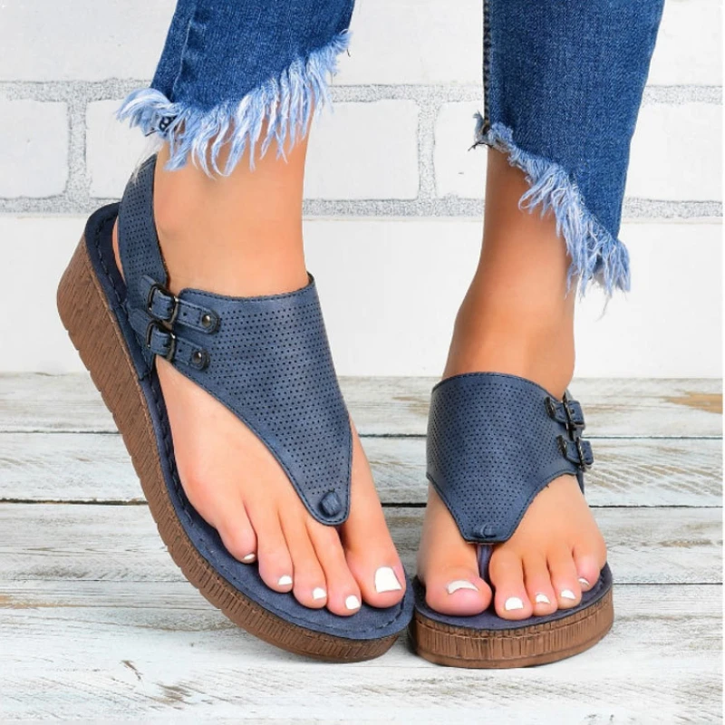 

Women Sandals Casual Slippers Fashion Low Top Solid Color Large Size Hollow Flip Flop Side Empty Buckle 2022 Summer New