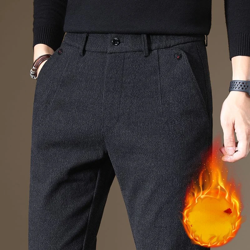 

2023 Men's Autumn Winter New Solid Color Casual Trousers Men High Waist Velvet Pants Male Thicken Warm Straight Pants L136