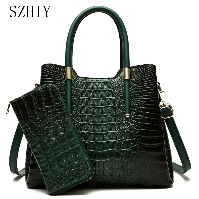 

Crocodile Leather Handbag Fashion Women Shoulder Bag Luxury Designer Office Handbag 2 Pcs Gift Bags He Torebki Damskie Markowe