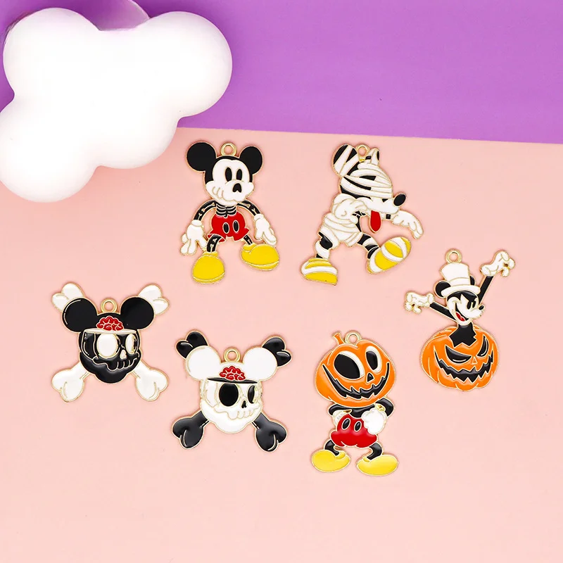 

10PCS Disney Mickey Halloween Themed DIY Jewelry Accessories Pumpkin Mickey Mouse Drip Oil Necklace Pendant Keychain Pendant