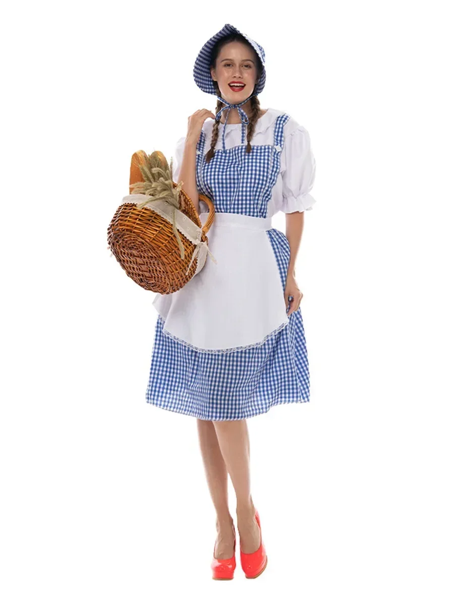 Женский костюм феи на Хэллоуин клетчатое платье с короткими рукавами и принтом