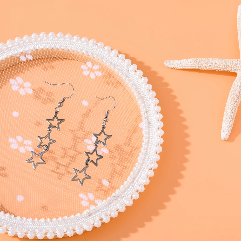 Новые серьги-подвески с тремя пентаграммами и французским крючком яркие живые