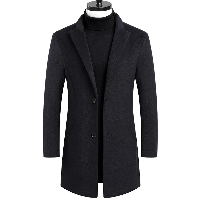 

Men's Business High Quality Long Lapels Solid Color Simple Wool Jacket / Male Warm Woolen Clothes Blends Trench Coat