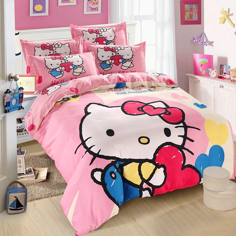 

40 Styles Hello Kitty Kawaii 4Psc Quilt Cover Sheet Pillow Case Set Anime Children Breathable Skin Touching Bedding Article Gift