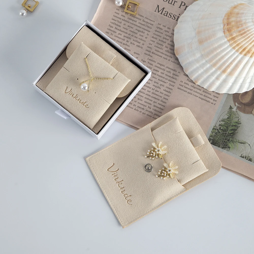 Luxury Personalized Jewelry Gift Bags With Holder Custom Logo Suede Microfiber Jewellery Packaging Pouch With Insert Cards Pads