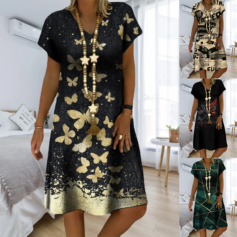 

New Fashion Women Summer Loose 3D Boho Vintage Ruffles Casual Befree Print Dress Large Elegant Party Beach Dresses