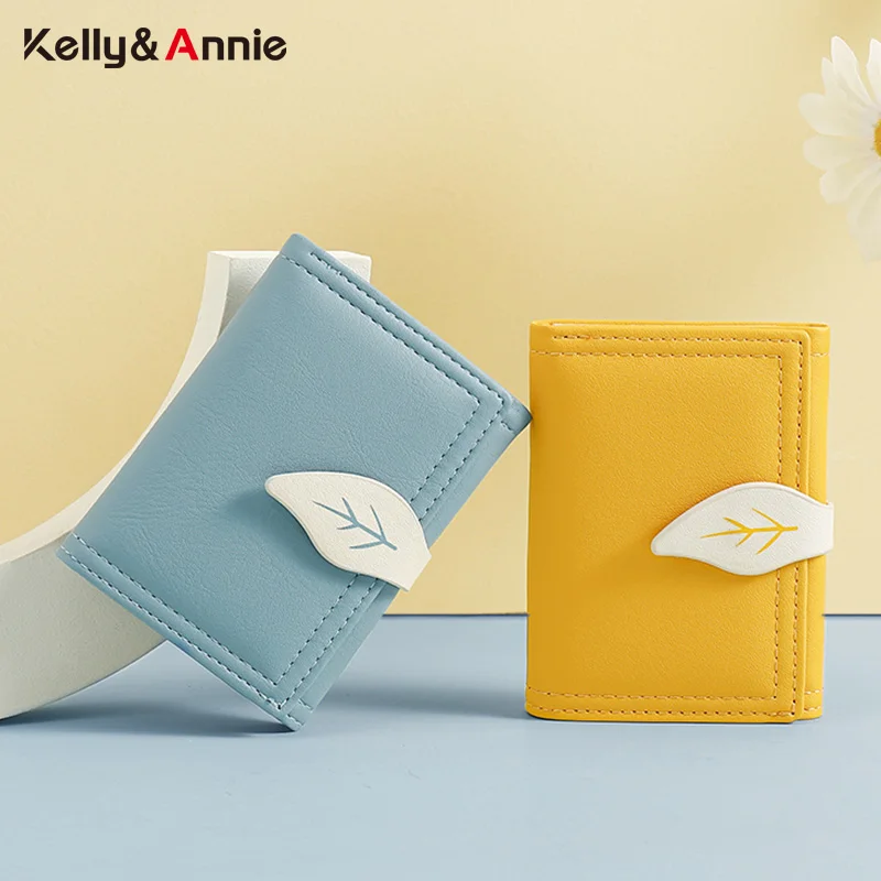 New Leaf-shaped Buckle Design Small Wallet Women PU Leather Coin Pures Ladies Brand Short Card Holder Mini Clutch Purses Female |