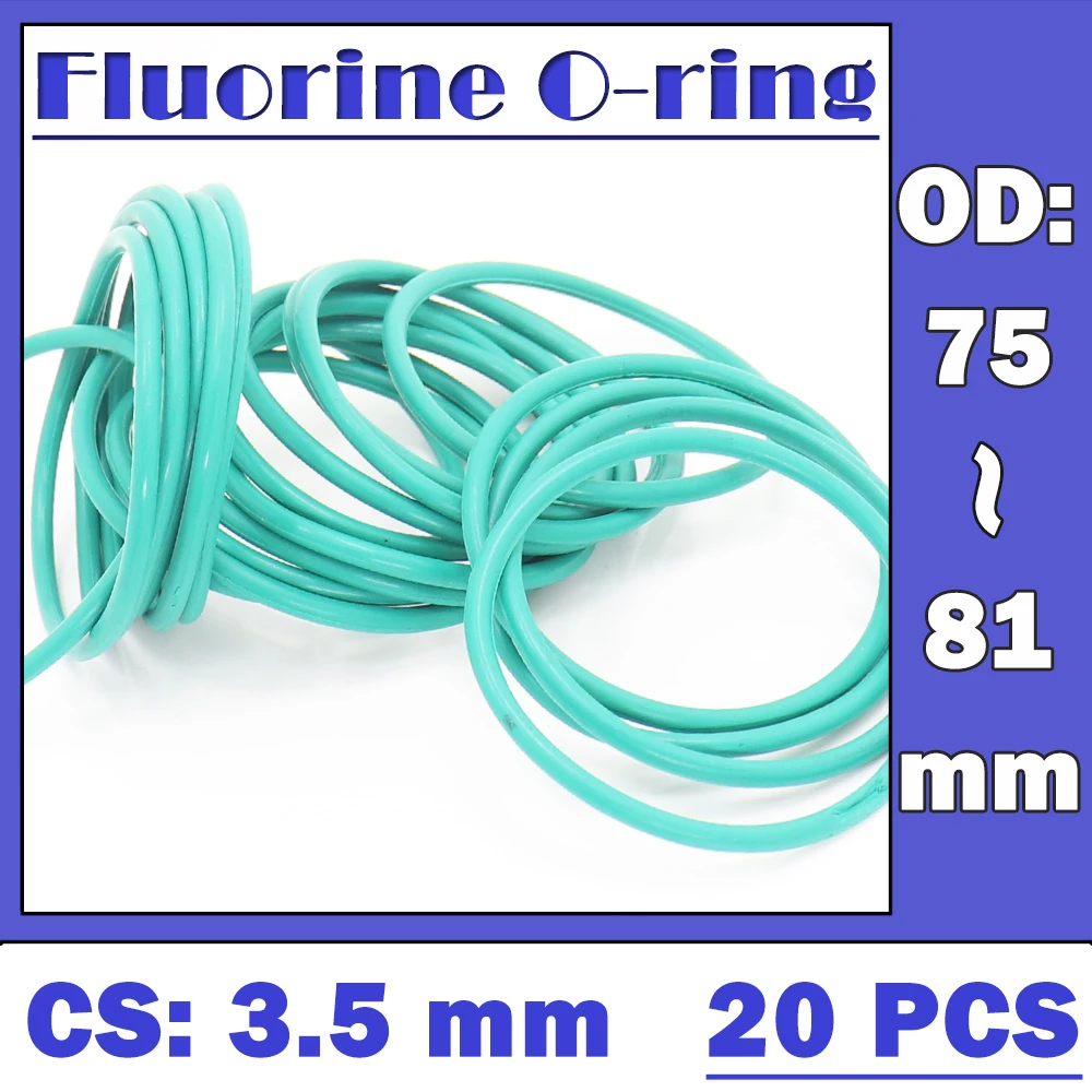 

CS3.5mm FKM Rubber O RING OD 75/76/77/78/79/80/81*3.5 mm 20PCS O-Ring Fluorine Gasket Oil seal Green ORing