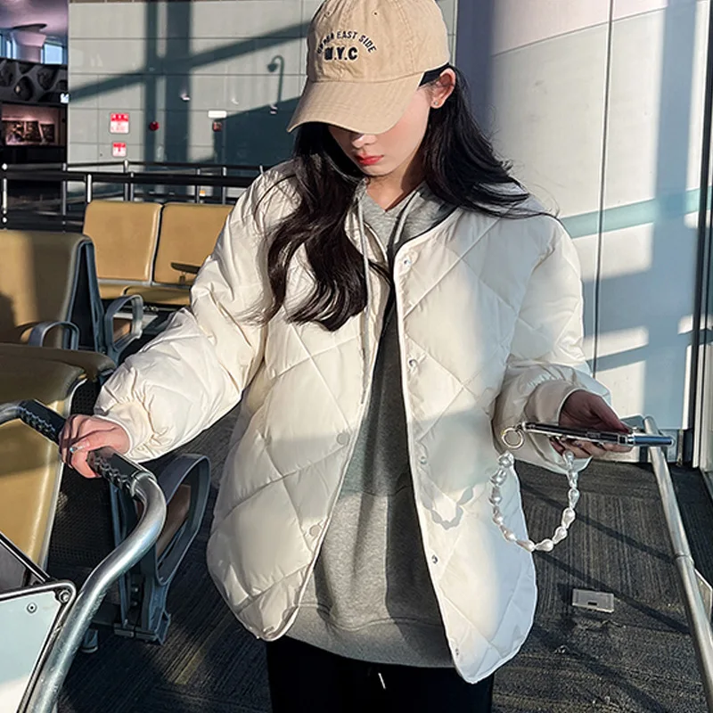 Jacket 2022 New Fall Winter Cotton Pad Oversized Parkas Turn Down Collar Coat Button Up Casual Korean Jacket Loose Outwear