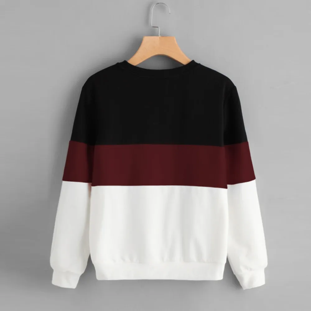 

Women's Long Sleeve Cut Sew Pullover Stripe Hoodie Print Sweatshirt Blouse Top