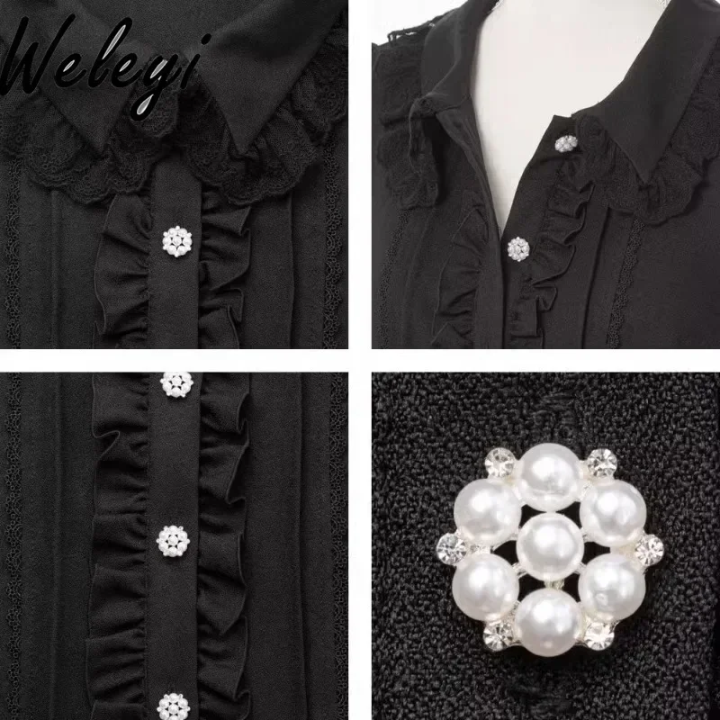 Супер милые рубашки Ropa De Mujer блузки 2024 весна и лето новые с кружевными рукавами