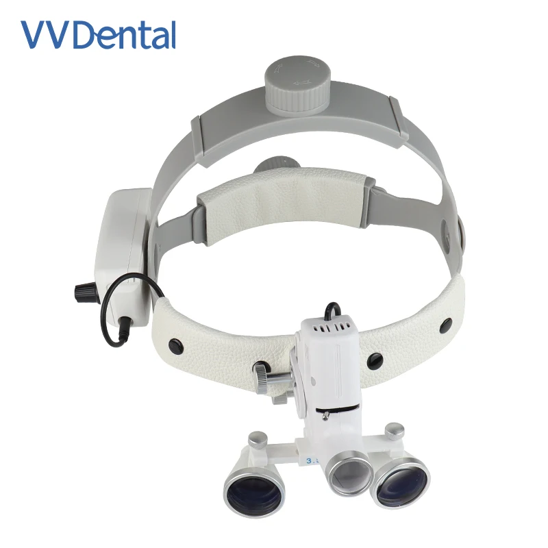 Фото Стоматологический LED-фонарь VVDental с бинокулярными лупами 2.5X/3.5X, регулируемой яркостью, точечный, 5 Вт, налобный хирургический фонарь для стоматологии №2