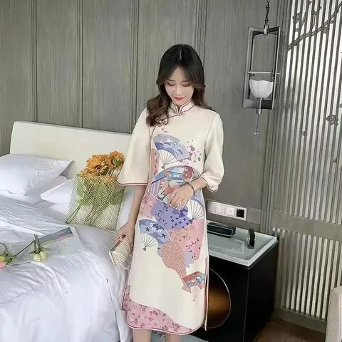 Женское платье в китайском стиле, простое винтажное милое улучшенное платье Ципао, длинное женское платье, Лидер продаж 2023