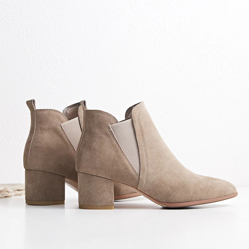 

Женские ботильоны из натуральной кожи, черные ботинки челси из коровьей замши, длина 22-25 см, Осень-зима 2022