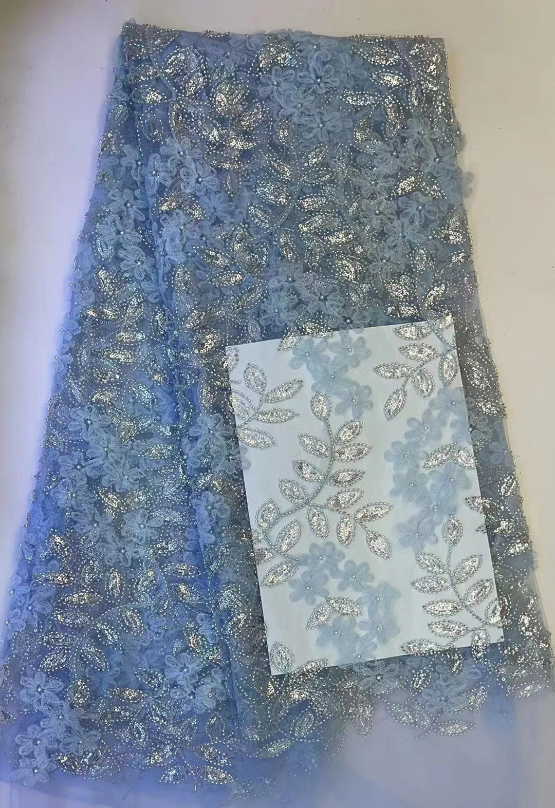 

Новинка 2023, кружевная вышитая ткань с 3D вышивкой, модное милое платье в нигерийском стиле с бусинами и блестками, Сказочная Ткань для шитья платья, 5 ярдов