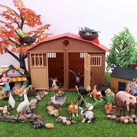 farm house model action figures farmer motorcycle cow hen pig animals set figurine miniature pvc cute educational kids toy
